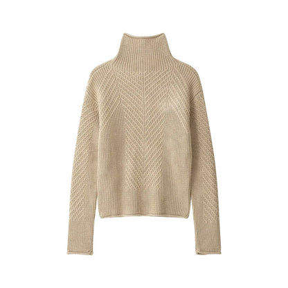 Half zip textured knitted sweater for women