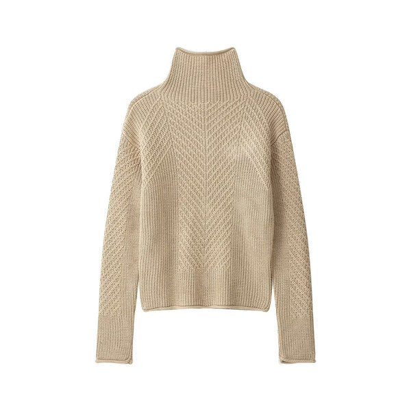 Half zip textured knitted sweater for women