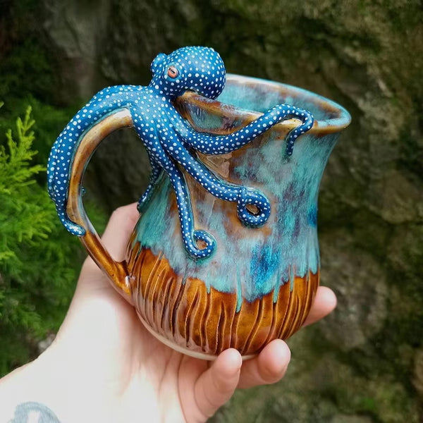 Handmade Deep-Blue Octopus Mug