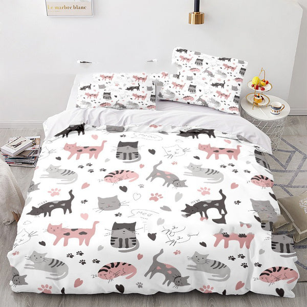 Cat Series 3d Digital Printed Quilt Cover Three-piece Set - Stuffs & Savers