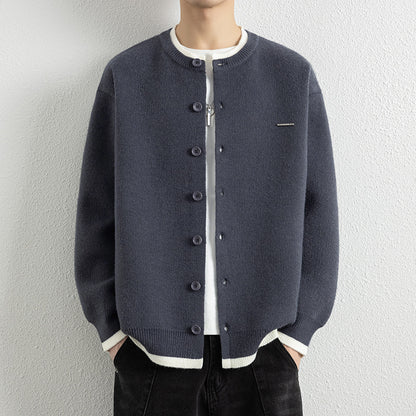 Men's Casual Color Block Knit Button Cardigan Jacket