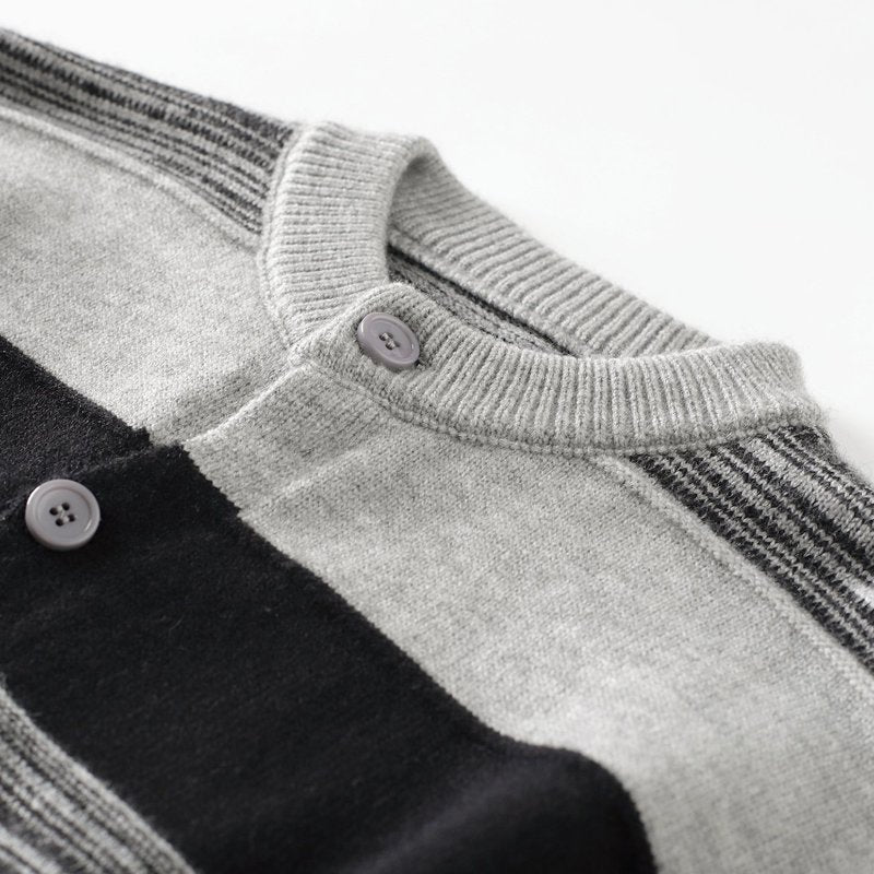 Relaxed Fit Color Block Button Closure Knit Sweater Coat