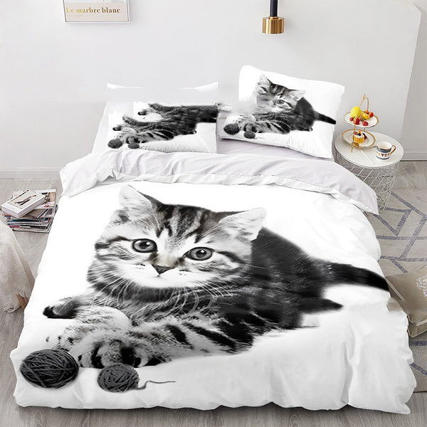 Cat Series 3d Digital Printed Quilt Cover Three-piece Set - Stuffs & Savers