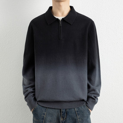 Men's Gradient Half Zip Lapel Collar Relaxed Fit Sweater