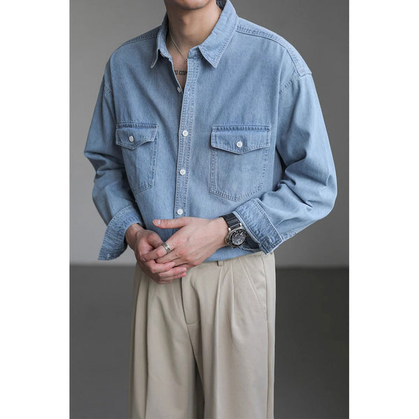 Chemise en Jean à Manches Longues Simple et Ample pour Homme Minority
