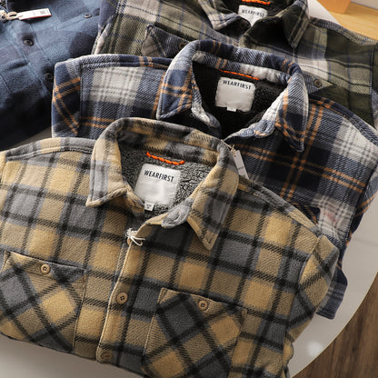 Mens Fleece-lined Warm Composite Lambswool Plaid Shirt