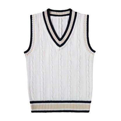 Thick V-neck Pullover Woolen Student Sleeveless School Uniform Sweater Vest