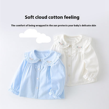 Girl's Cotton White Base Long-sleeved Shirt