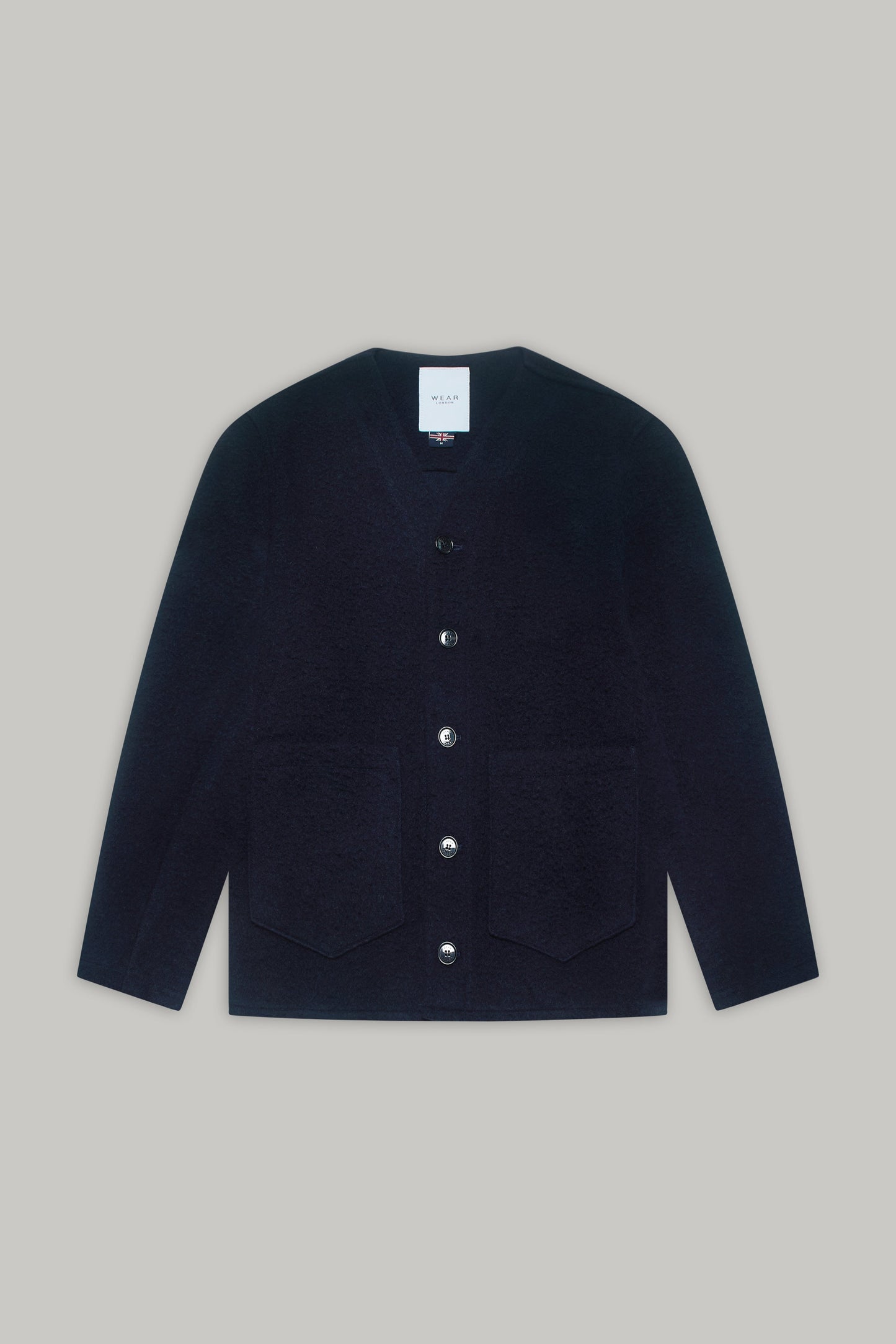 Fleming V-Neck Shacket - Navy Casentino Wool