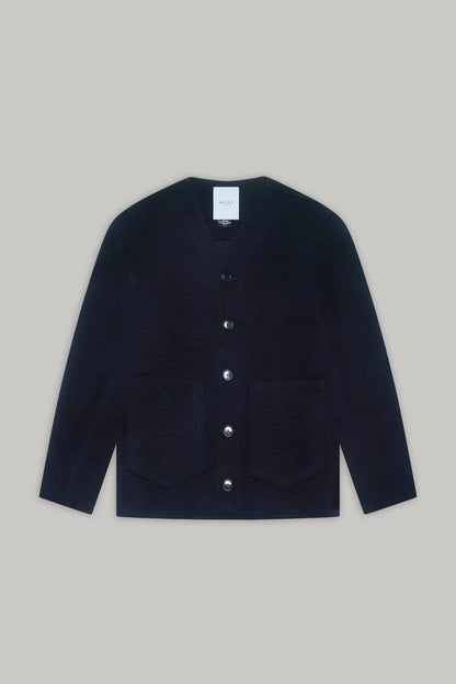 Fleming V-Neck Shacket - Navy Casentino Wool