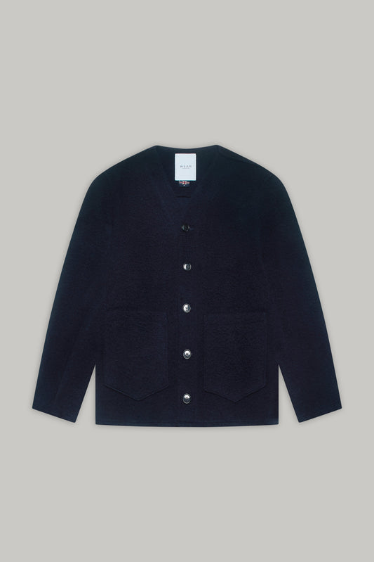 Fleming V-Neck Shacket - Navy Casentino Wool