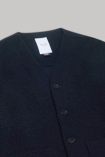Fleming V-Neck Shacket - Navy Casentino Wool