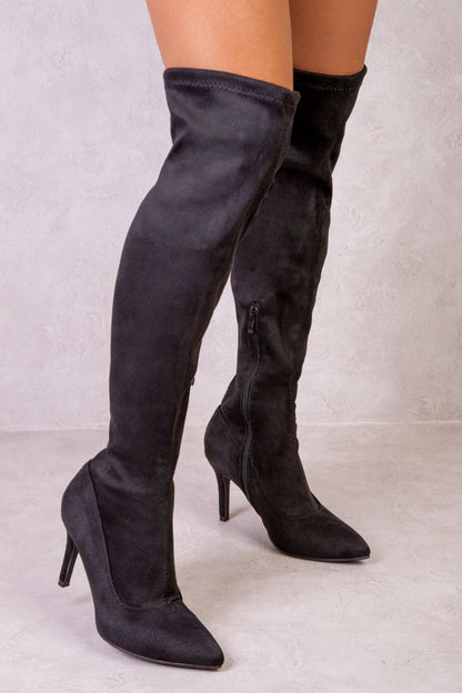 Lexi Over-the-Knee Stiletto Boots - Black Suede