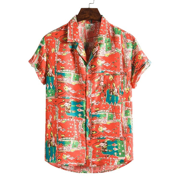 Men's Printed Short-Sleeve Beach Shirt