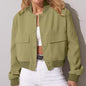 Veste de mode à col montant avec grandes poches décontractée ample courte vêtement d'extérieur haut manteau pour femmes