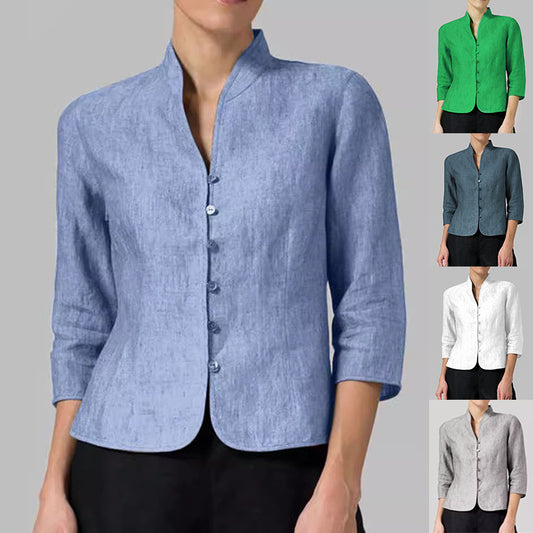 Womens Slim Three-quarter Sleeve Button Jacket