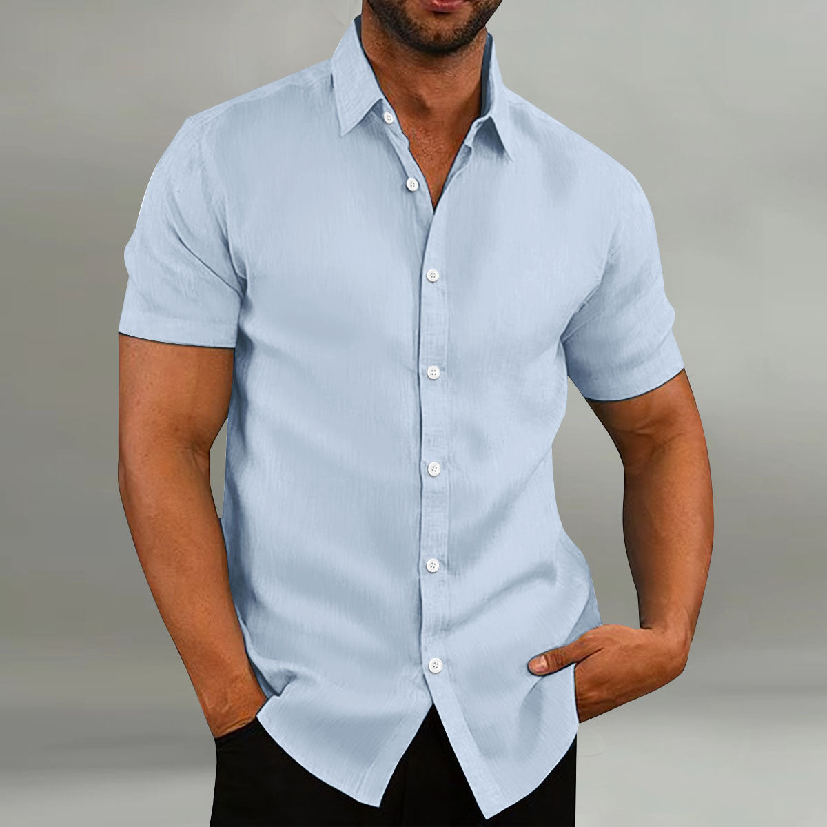 Chemise décontractée en coton et lin à manches courtes pour homme, coupe ample, style vintage