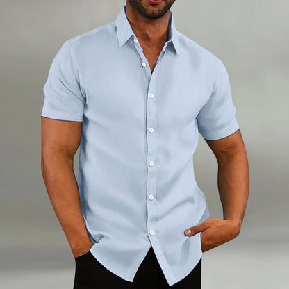 Chemise décontractée en coton et lin à manches courtes pour homme, coupe ample, style vintage