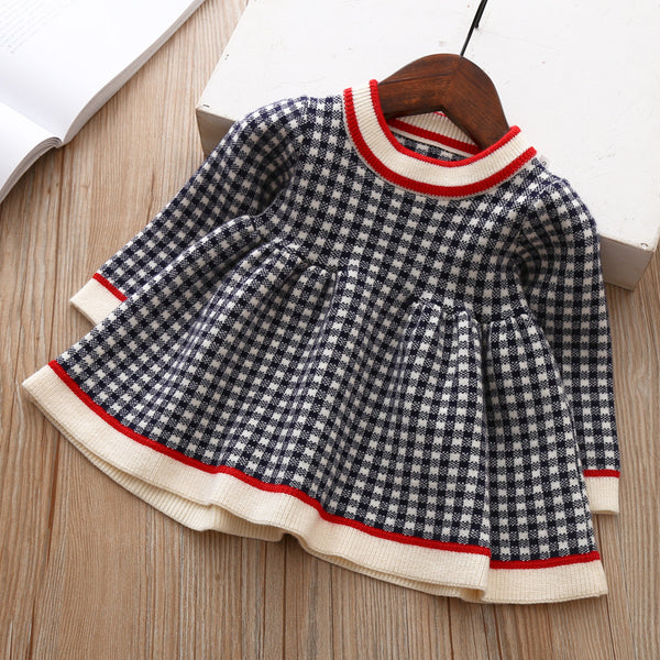 Girls Plaid Knitted Sweater Shirt Dress - Stuffs & Savers