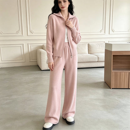 knitted sweater cardigan wide leg pants two-piece set