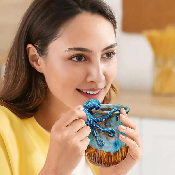 Handmade Deep-Blue Octopus Mug