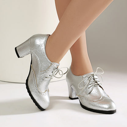 Women's High-Heel Lace-Up Block Shoes