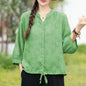 Multi-Color V-neck Pleated Loose Short Sleeve Shirt