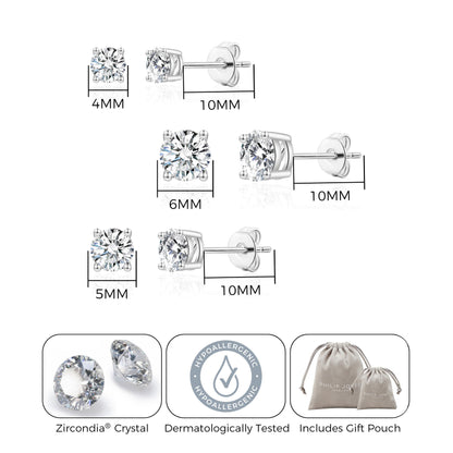 Three Pack of Silver Plated 4mm, 5mm & 6mm Earrings Created with Zircondia® Crystals