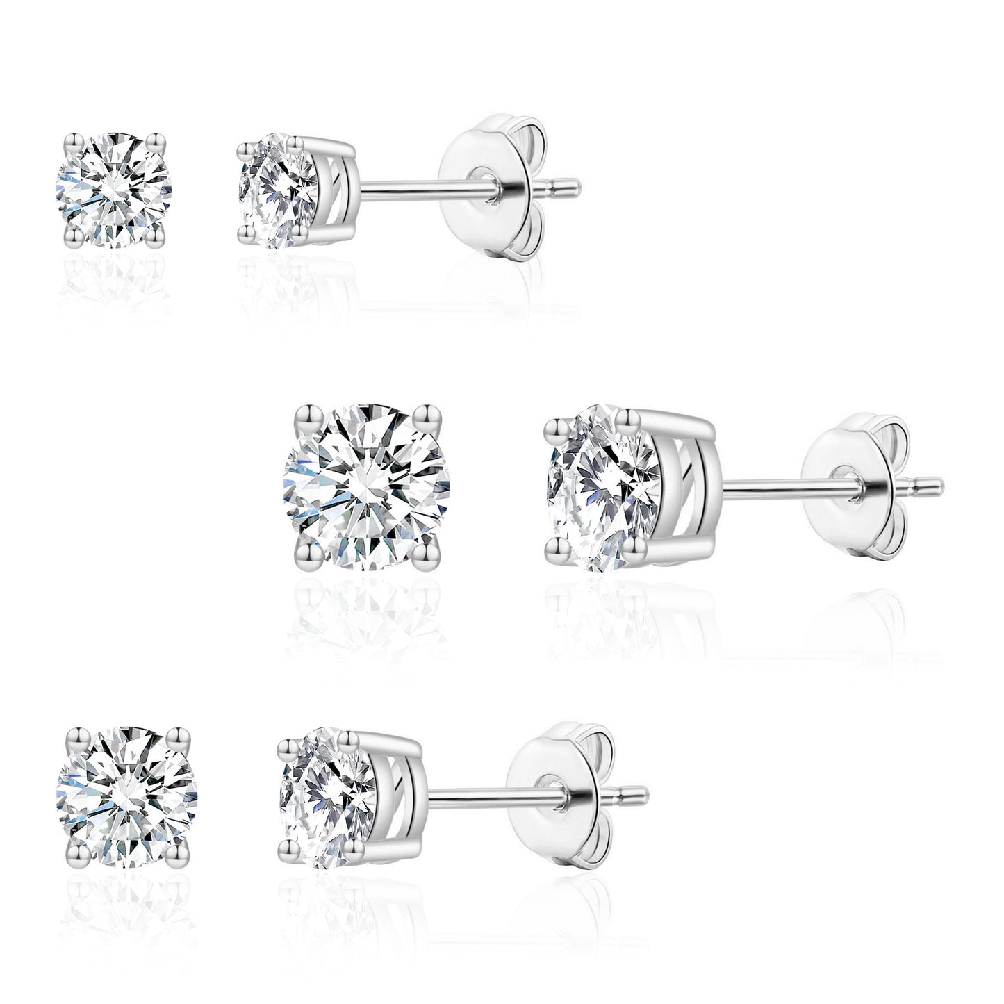 Three Pack of Silver Plated 4mm, 5mm & 6mm Earrings Created with Zircondia® Crystals