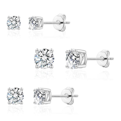 Three Pack of Silver Plated 4mm, 5mm & 6mm Earrings Created with Zircondia® Crystals