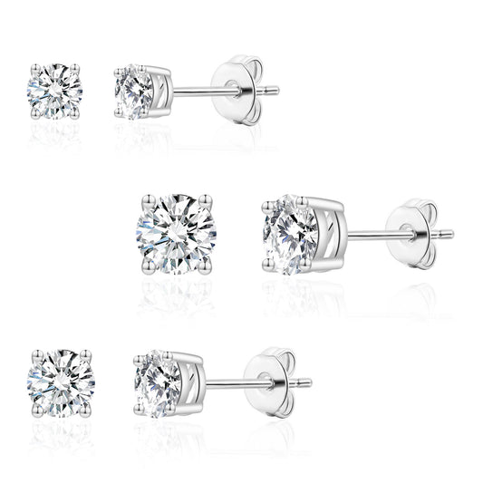 Three Pack of Silver Plated 4mm, 5mm & 6mm Earrings Created with Zircondia® Crystals