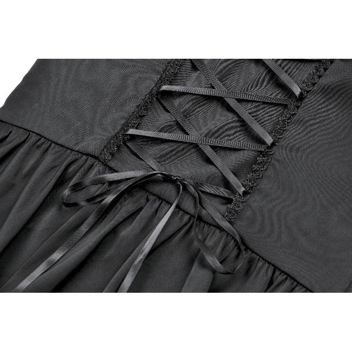 Robe Gothique Noire Dark in Love Belladonna à Manches Bouffantes et Col Montant Lacé