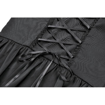 Robe Gothique Noire Dark in Love Belladonna à Manches Bouffantes et Col Montant Lacé