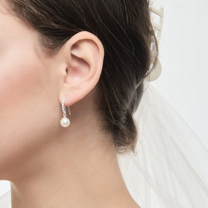 Silver Plated I Couldn't Say I Do Without You Pearl Drop Bridal Earrings Created with Zircondia® Crystals