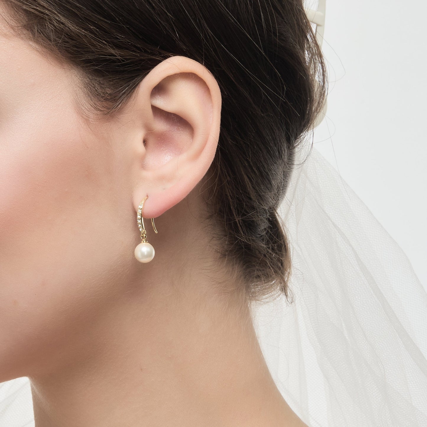 Gold Plated I Couldn't Say I Do Without You Pearl Drop Bridal Earrings Created with Zircondia® Crystals
