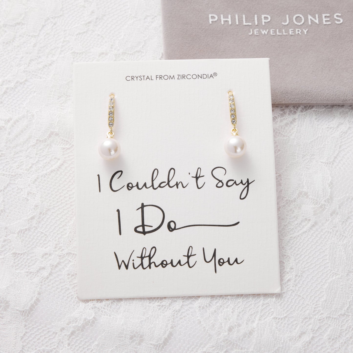 Gold Plated I Couldn't Say I Do Without You Pearl Drop Bridal Earrings Created with Zircondia® Crystals