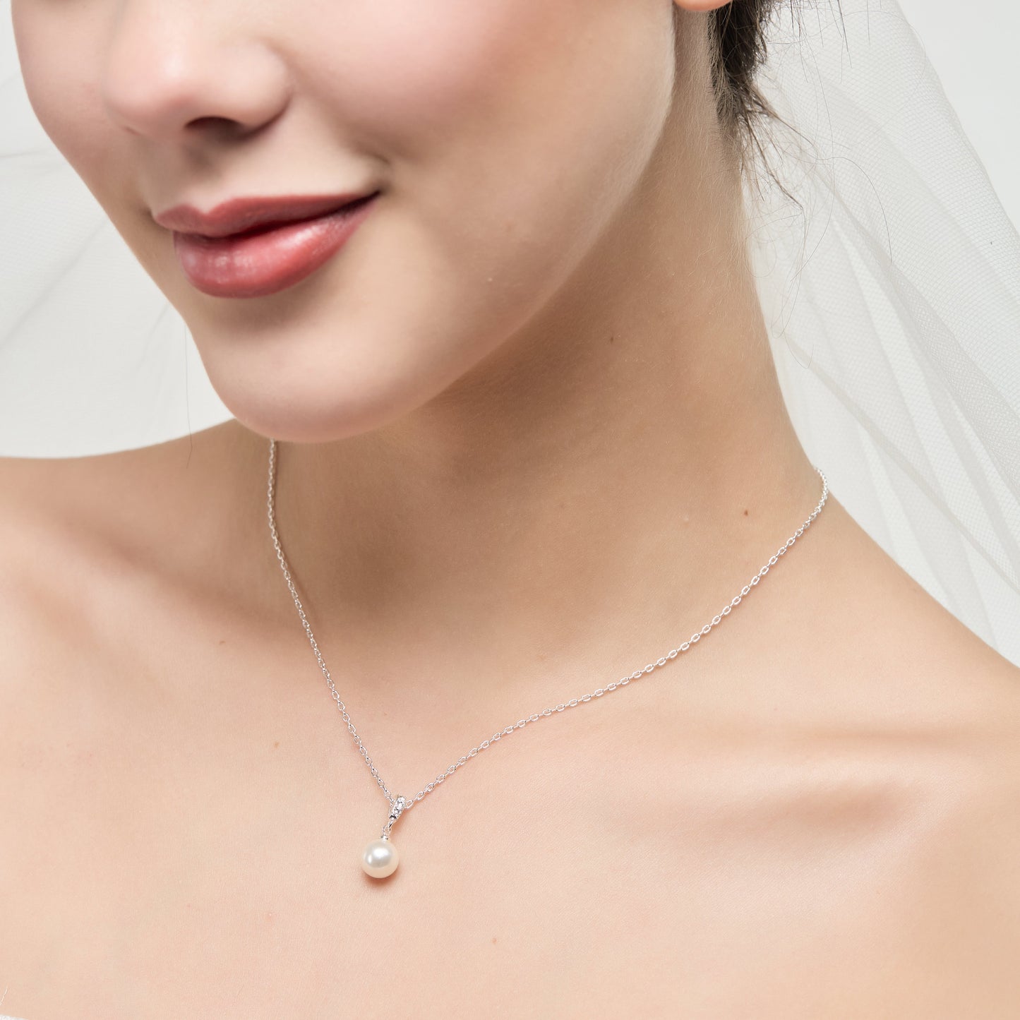 Silver Plated I Couldn't Say I Do Without You Pearl Drop Bridal Necklace Created with Zircondia® Crystals