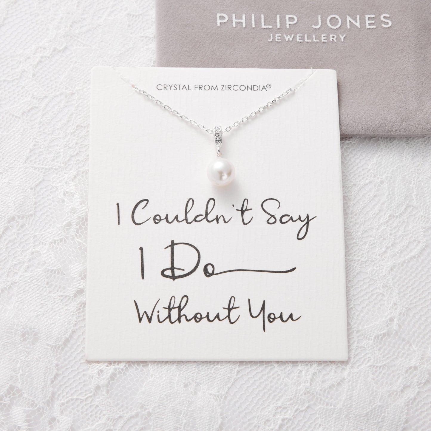 Silver Plated I Couldn't Say I Do Without You Pearl Drop Bridal Necklace Created with Zircondia® Crystals