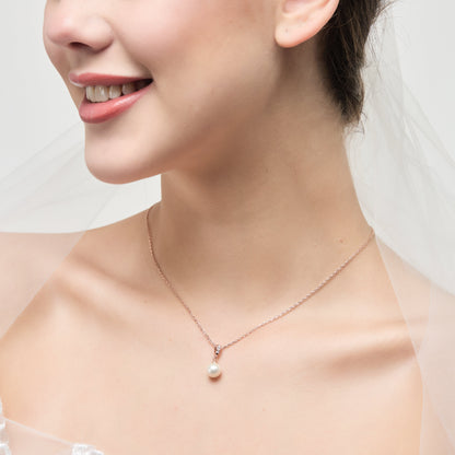 Rose Gold Plated I Couldn't Say I Do Without You Pearl Drop Bridal Necklace Created with Zircondia® Crystals