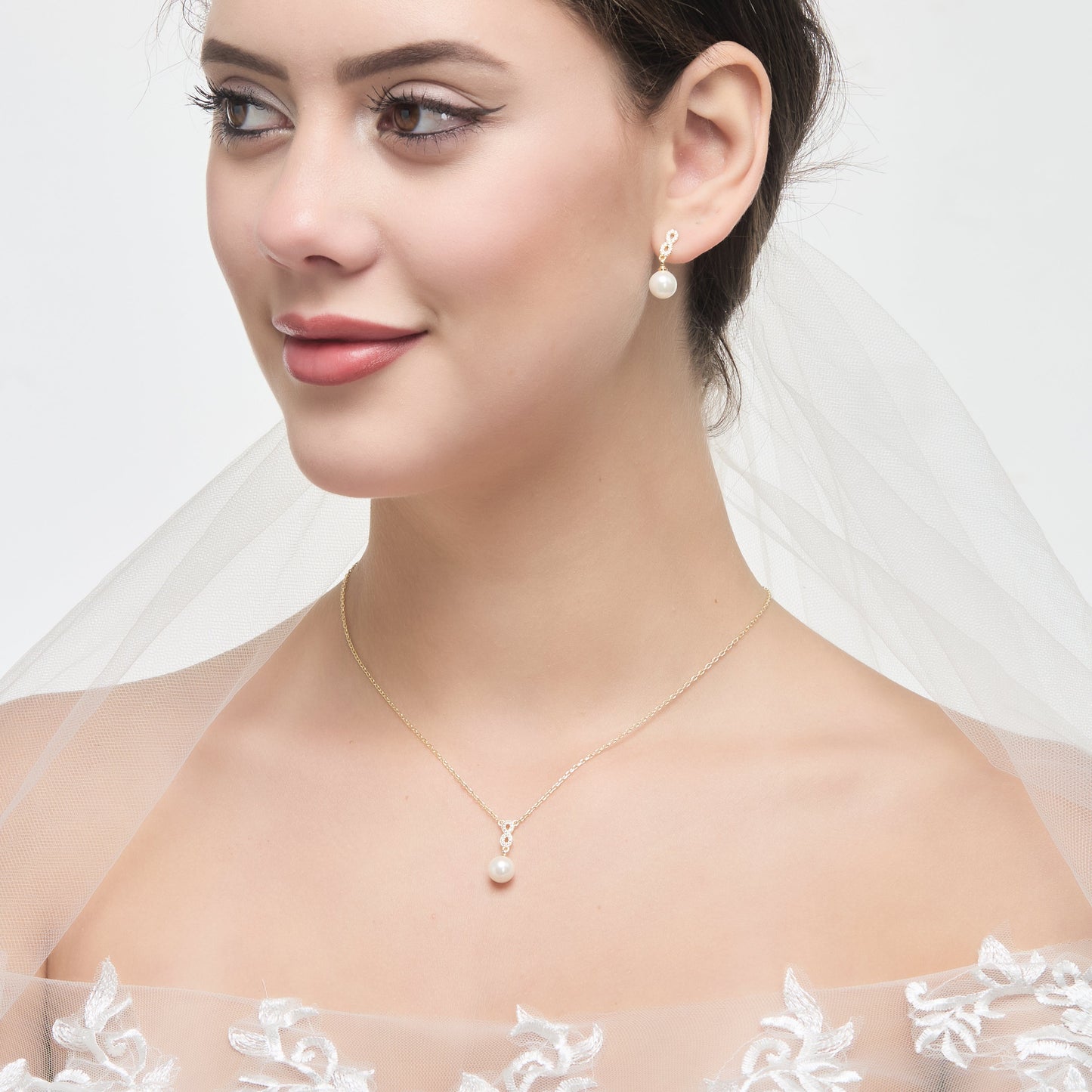 Gold Plated I Couldn't Say I Do Without You Infinity Pearl Drop Bridal Set with Zircondia® Crystals