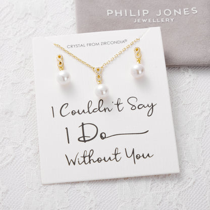 Gold Plated I Couldn't Say I Do Without You Infinity Pearl Drop Bridal Set with Zircondia® Crystals