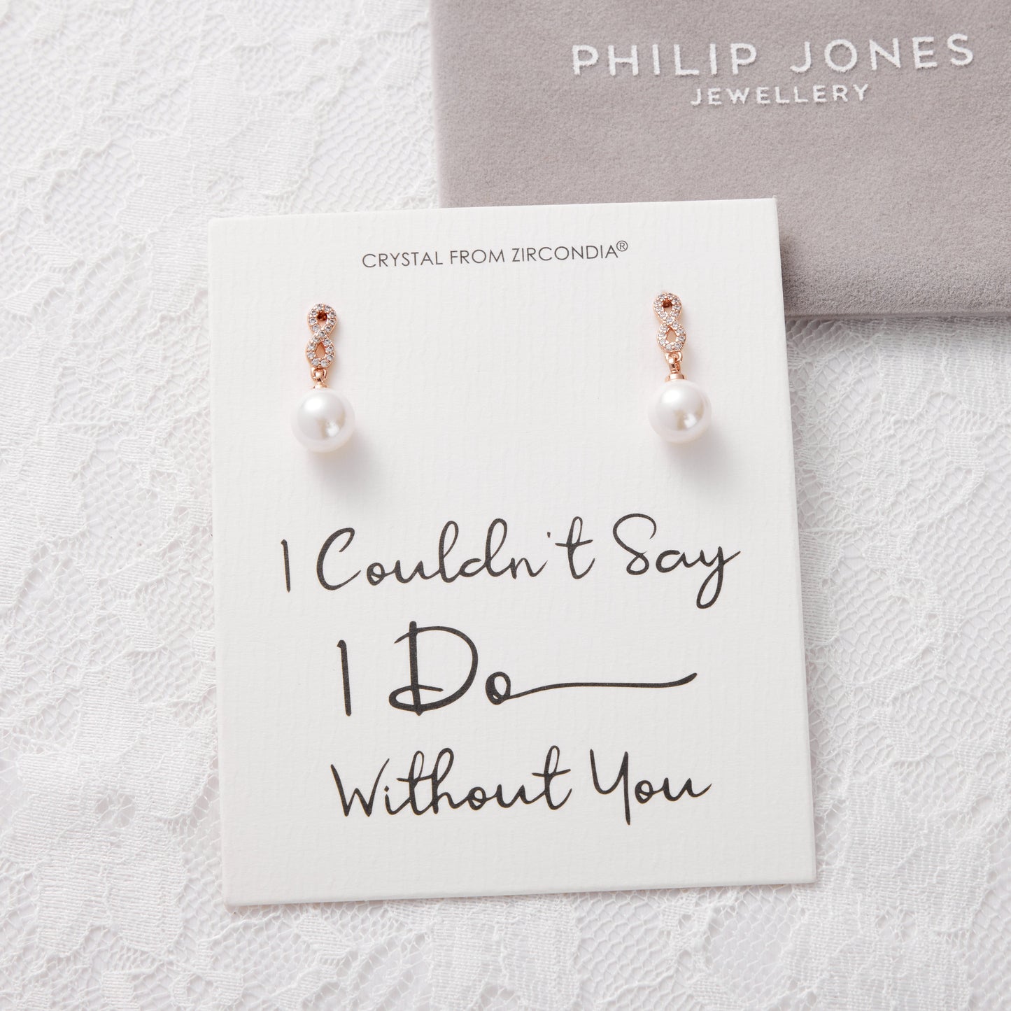 Rose Gold Plated I Couldn't Say I Do Without You Infinity Pearl Drop Bridal Earrings with Zircondia® Crystals