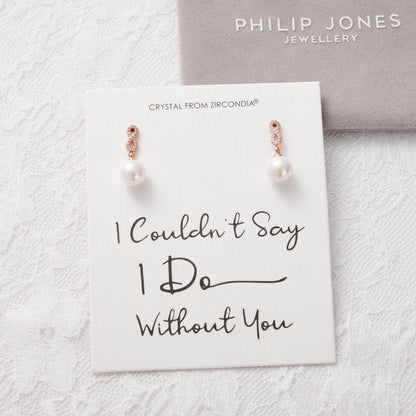 Rose Gold Plated I Couldn't Say I Do Without You Infinity Pearl Drop Bridal Earrings with Zircondia® Crystals