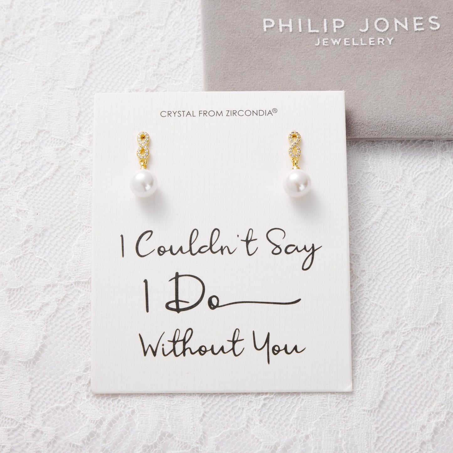 Gold Plated I Couldn't Say I Do Without You Infinity Pearl Drop Bridal Earrings with Zircondia® Crystals