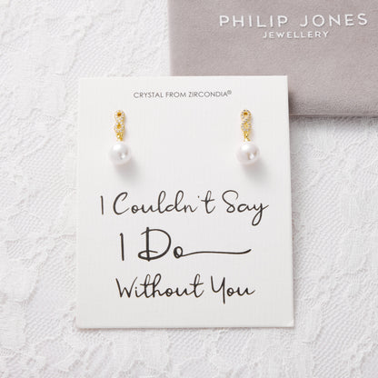 Gold Plated I Couldn't Say I Do Without You Infinity Pearl Drop Bridal Earrings with Zircondia® Crystals
