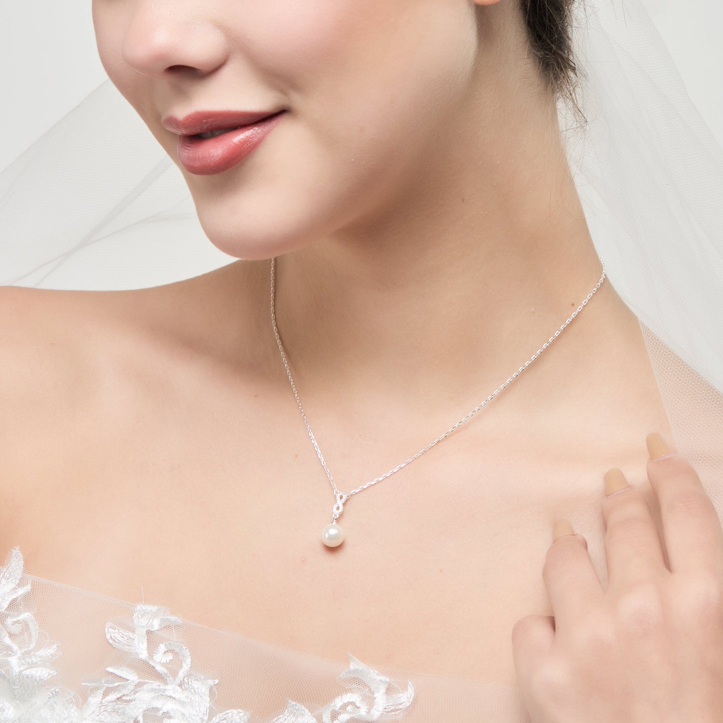 Silver Plated I Couldn't Say I Do Without You Infinity Pearl Bridal Drop Necklace with Zircondia® Crystals