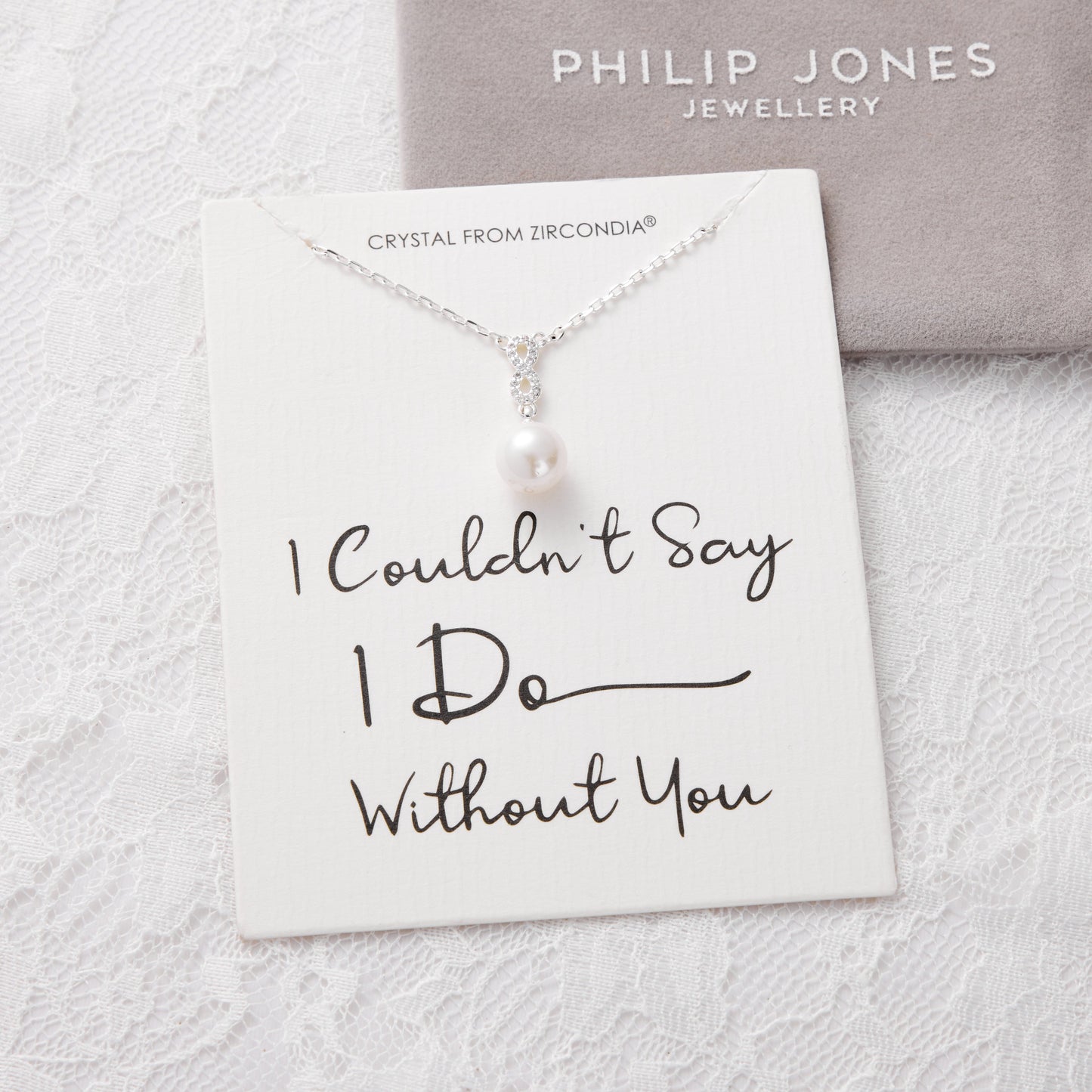 Silver Plated I Couldn't Say I Do Without You Infinity Pearl Bridal Drop Necklace with Zircondia® Crystals
