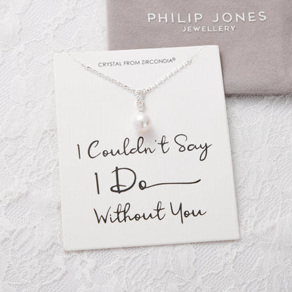 Silver Plated I Couldn't Say I Do Without You Infinity Pearl Bridal Drop Necklace with Zircondia® Crystals