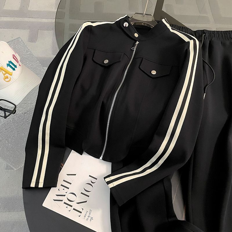 Hoodie with Zipper Jacket and Wide-Leg Pants Two-Piece Set