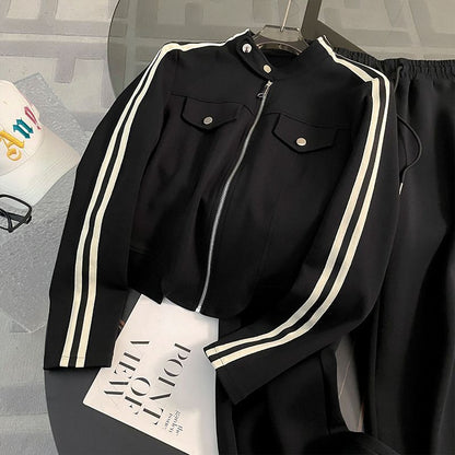 Hoodie with Zipper Jacket and Wide-Leg Pants Two-Piece Set
